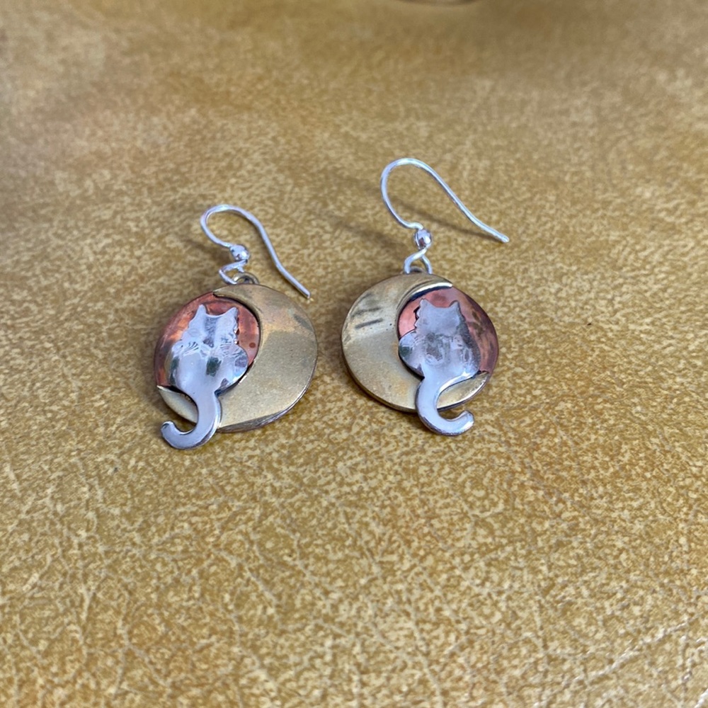 Silver and gold Cat Earrings